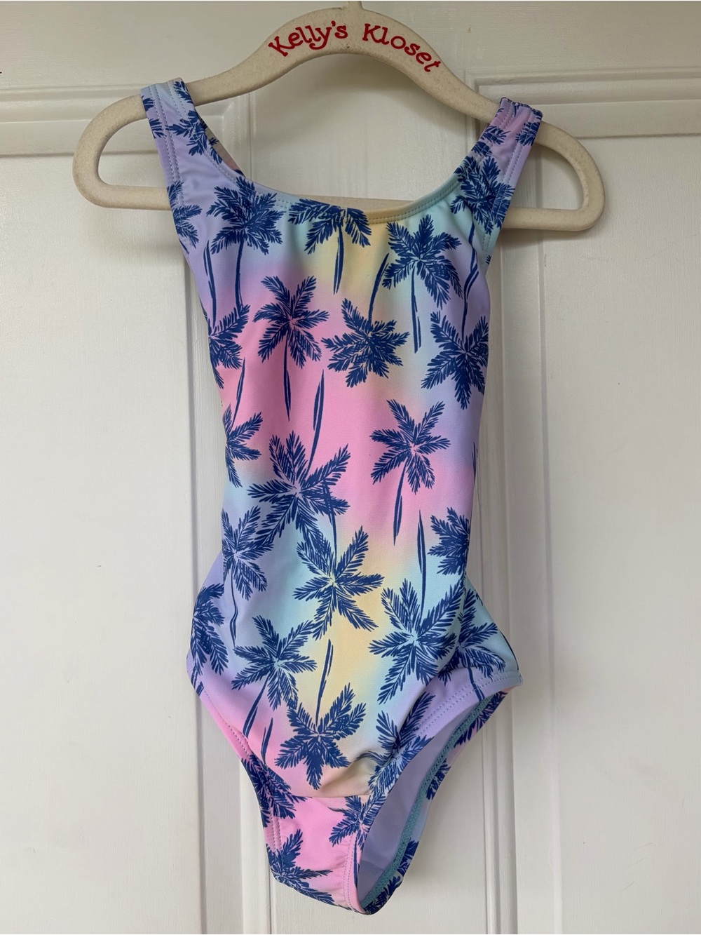 •Lands’ End• Girls Pastel Palm Tree One-Piece Swimsuit - Size 5